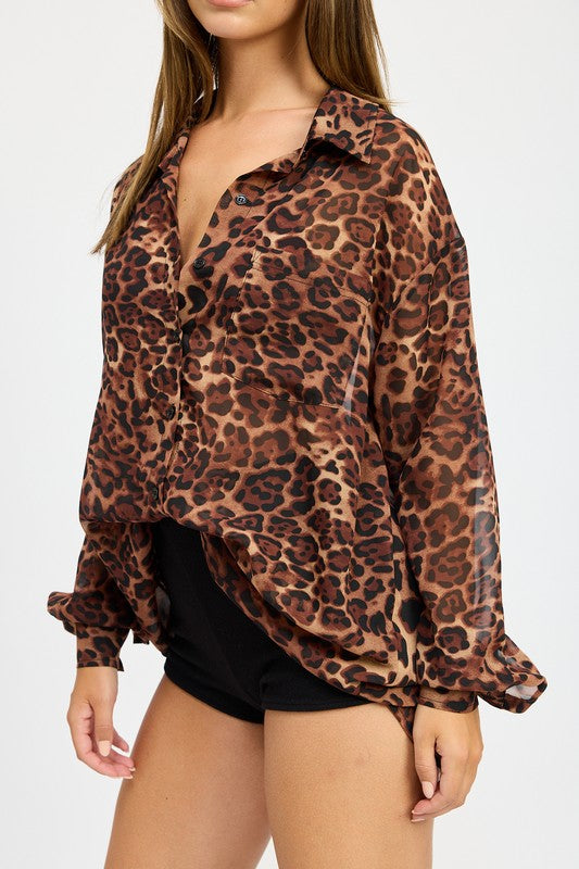 Fall Leopard Print Button Down Top