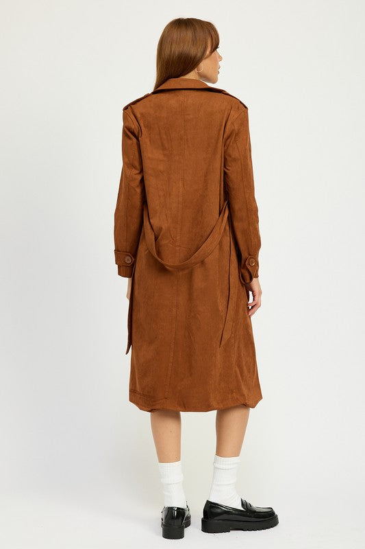 Camel Suede Trench Coat