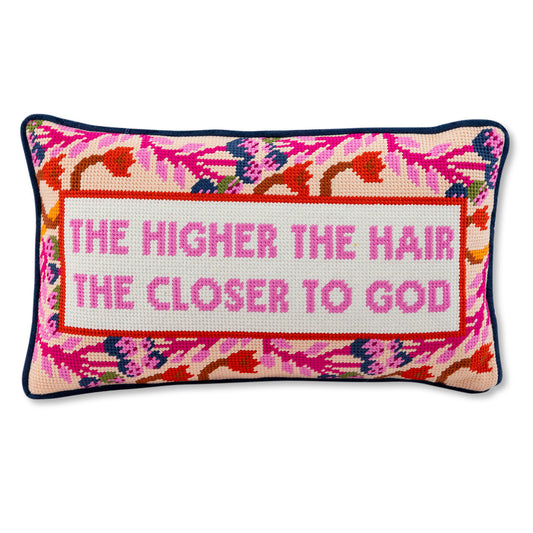 Higher The Hair Needlepoint Pillow