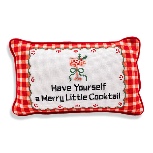 Merry Little Cocktail Needlepoint Pillow