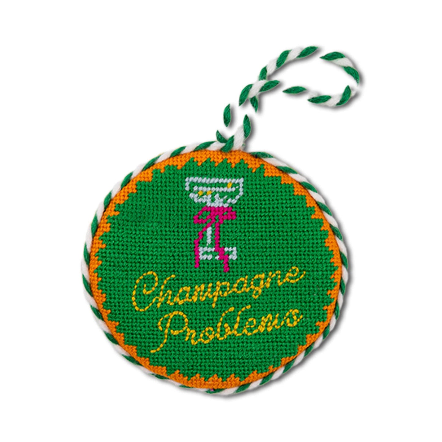 Needlepoint Ornament - Champagne Problems