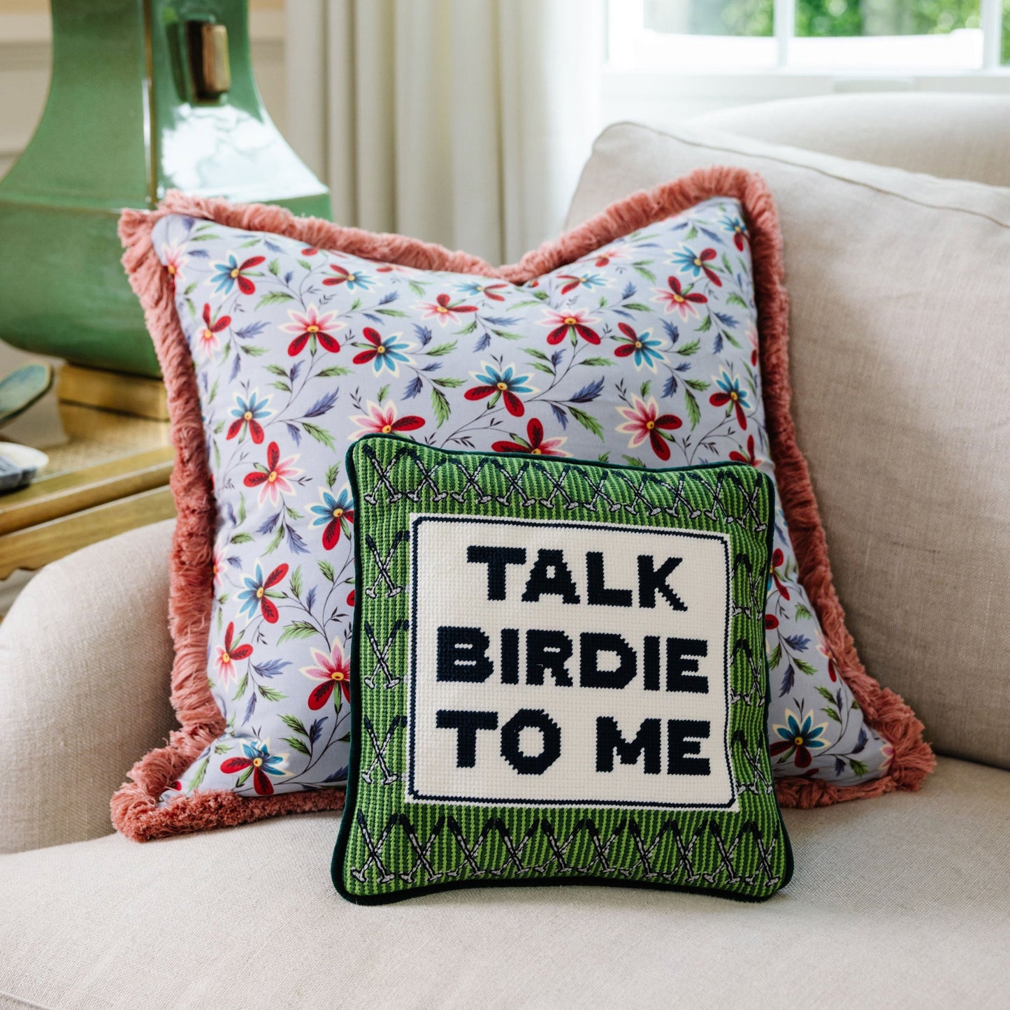 Talk Birdie To Me Needlepoint Pillow