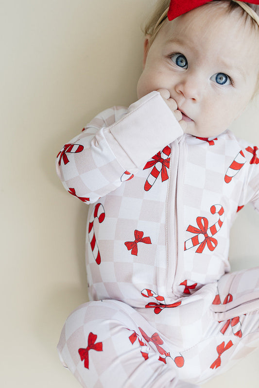 Bamboo Zip Romper | Bows & Candy Cane