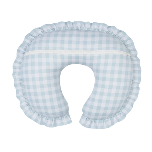 Blue Checkered Ruffle Nursing Pillow Cover