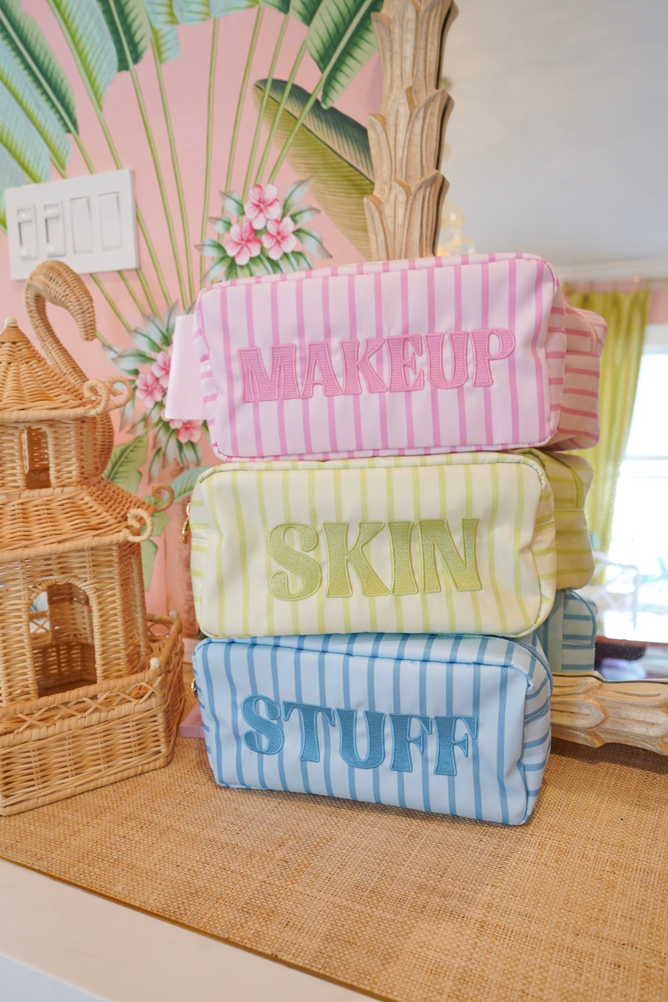 Striped Travel- Ready Cosmetic Bags