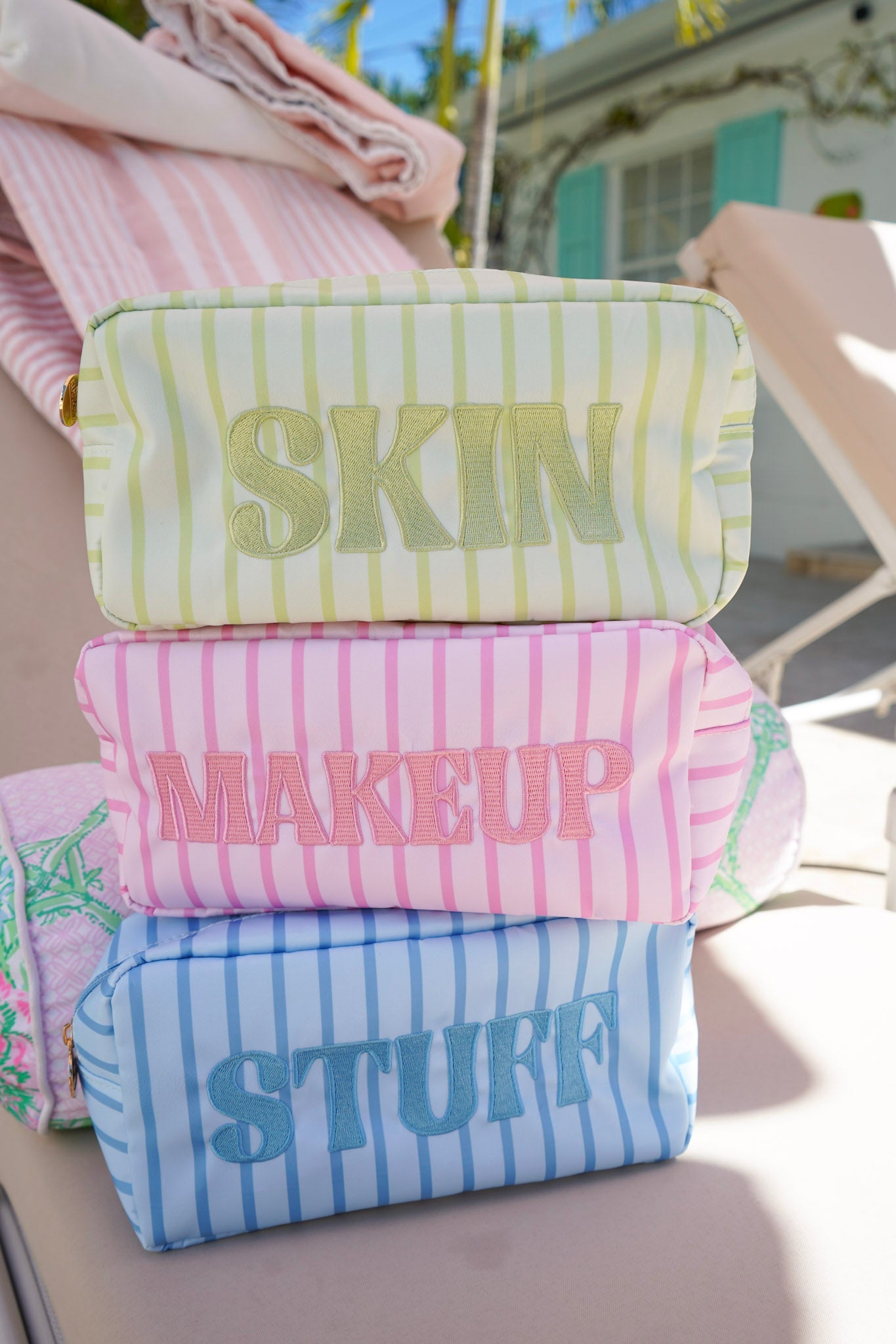 Striped Travel- Ready Cosmetic Bags