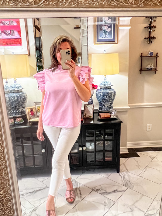 Bunny Pink Flutter Sleeved Top