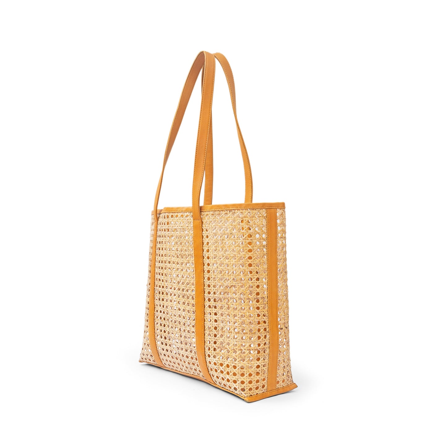 Rattan and Leather Carry All Tote