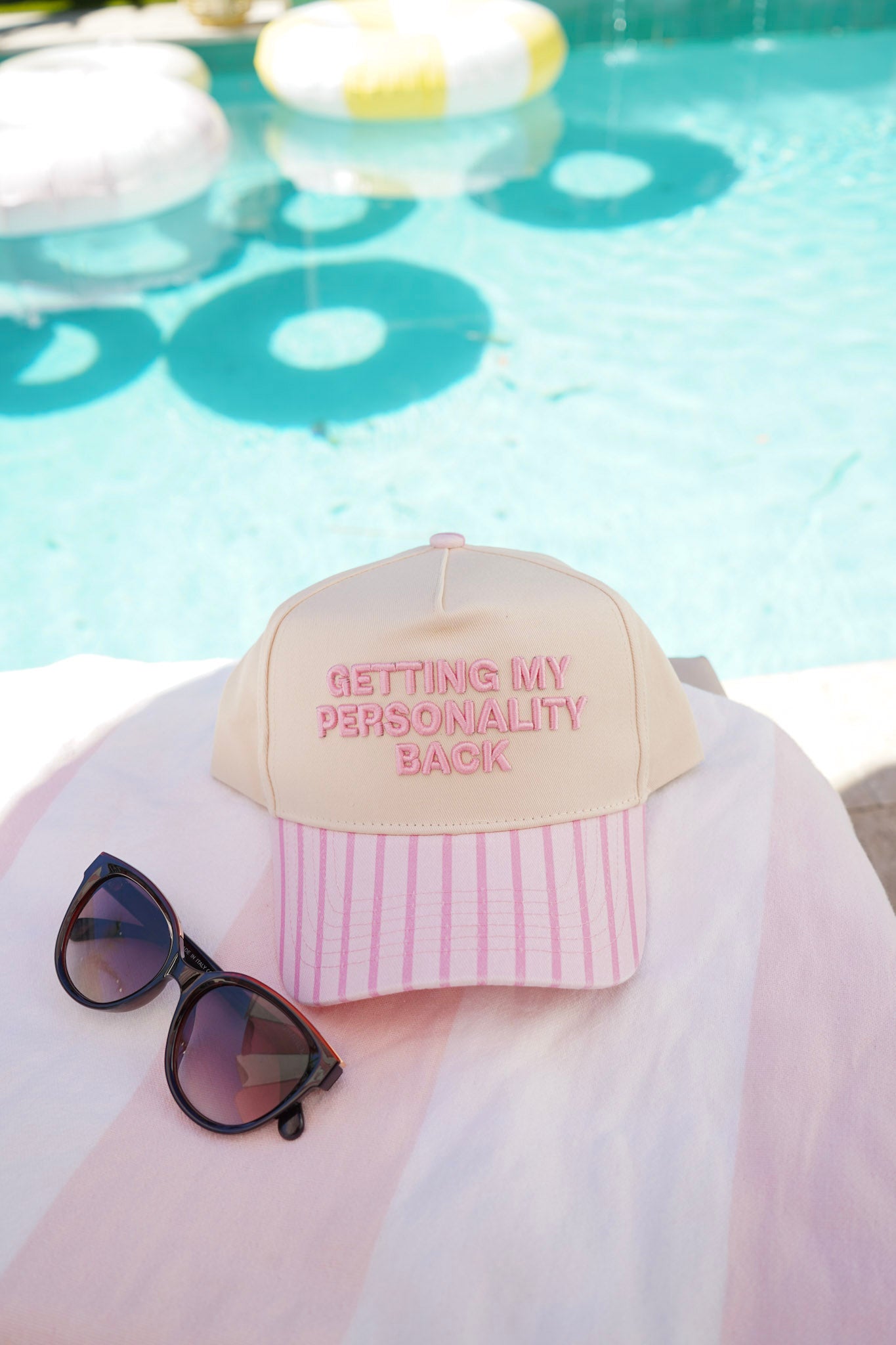 Getting my Personality Back - Pink Stripe Trucker Hat