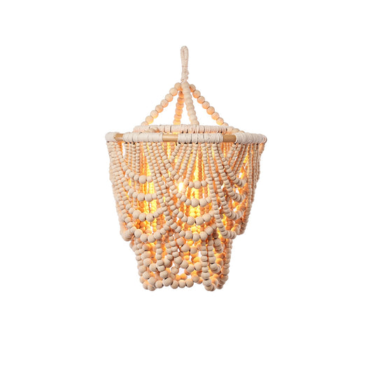 Natural Wood Beaded 26 in. Chandelier