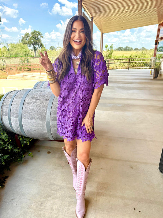 Lulu Short Sleeve Mini Caftan- Plum