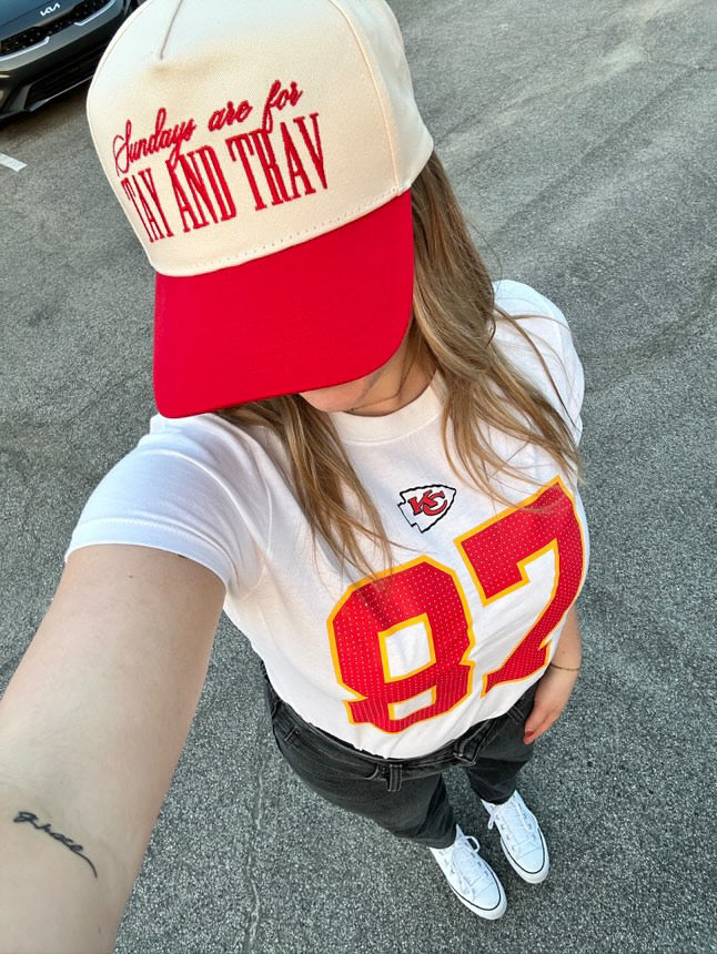 Sundays Are For Tay + Trav - Red Vintage Trucker Hat - PREORDER