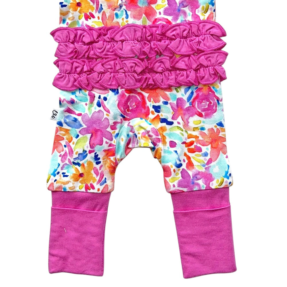 Korrie Floral Bamboo Ruffle Convertible Footie