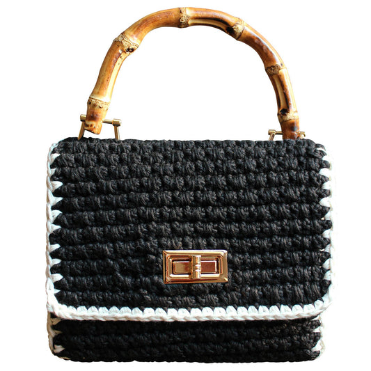 AIRMAIL Mini Crochet Handbag In Black & White