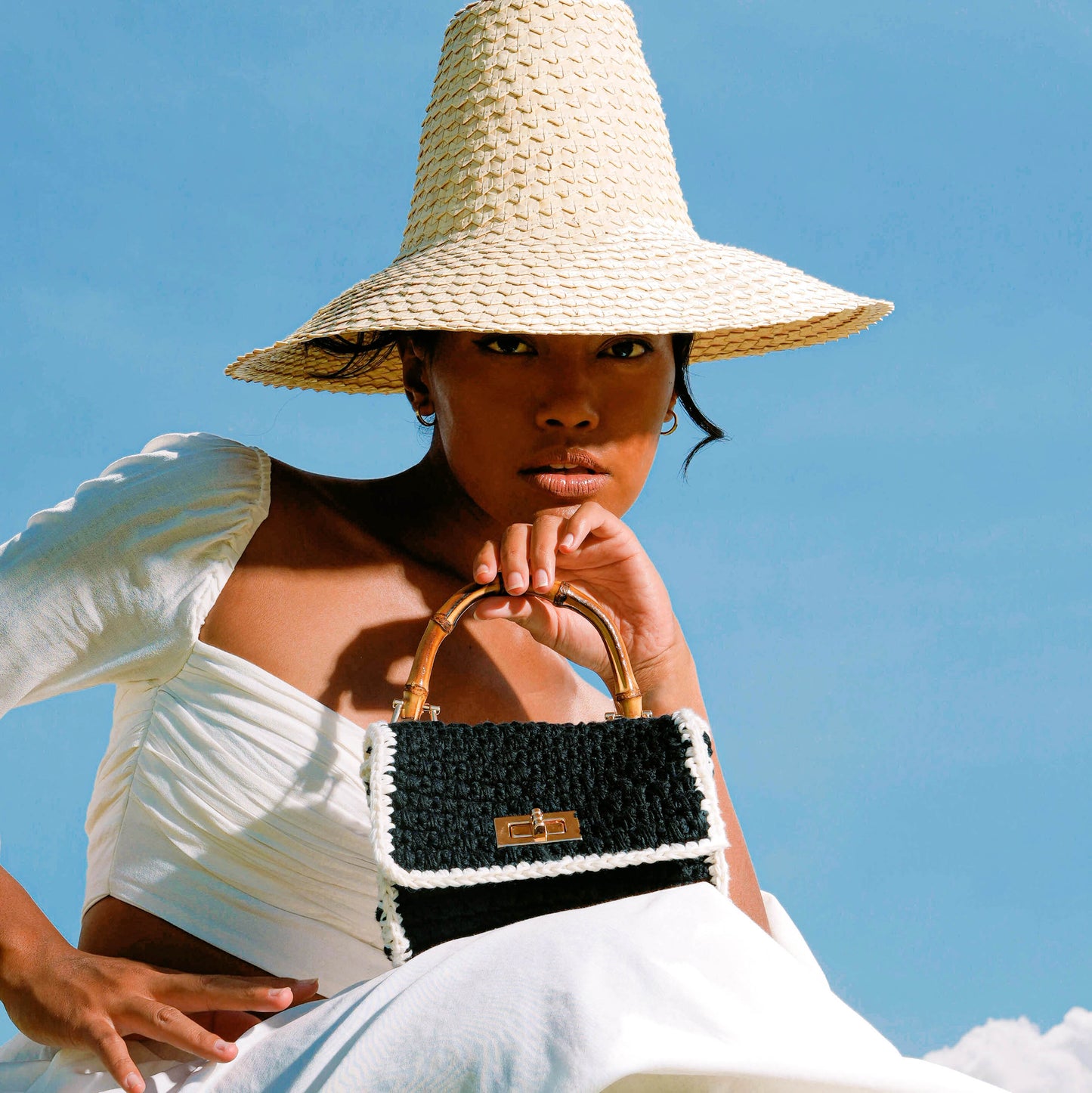 AIRMAIL Mini Crochet Handbag In Black & White