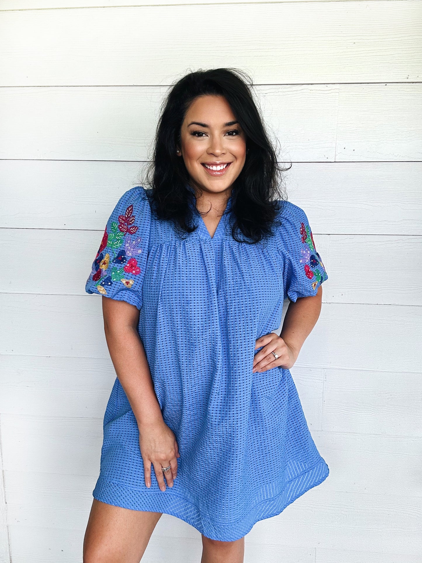 Ocean Blue Embroidered Dress