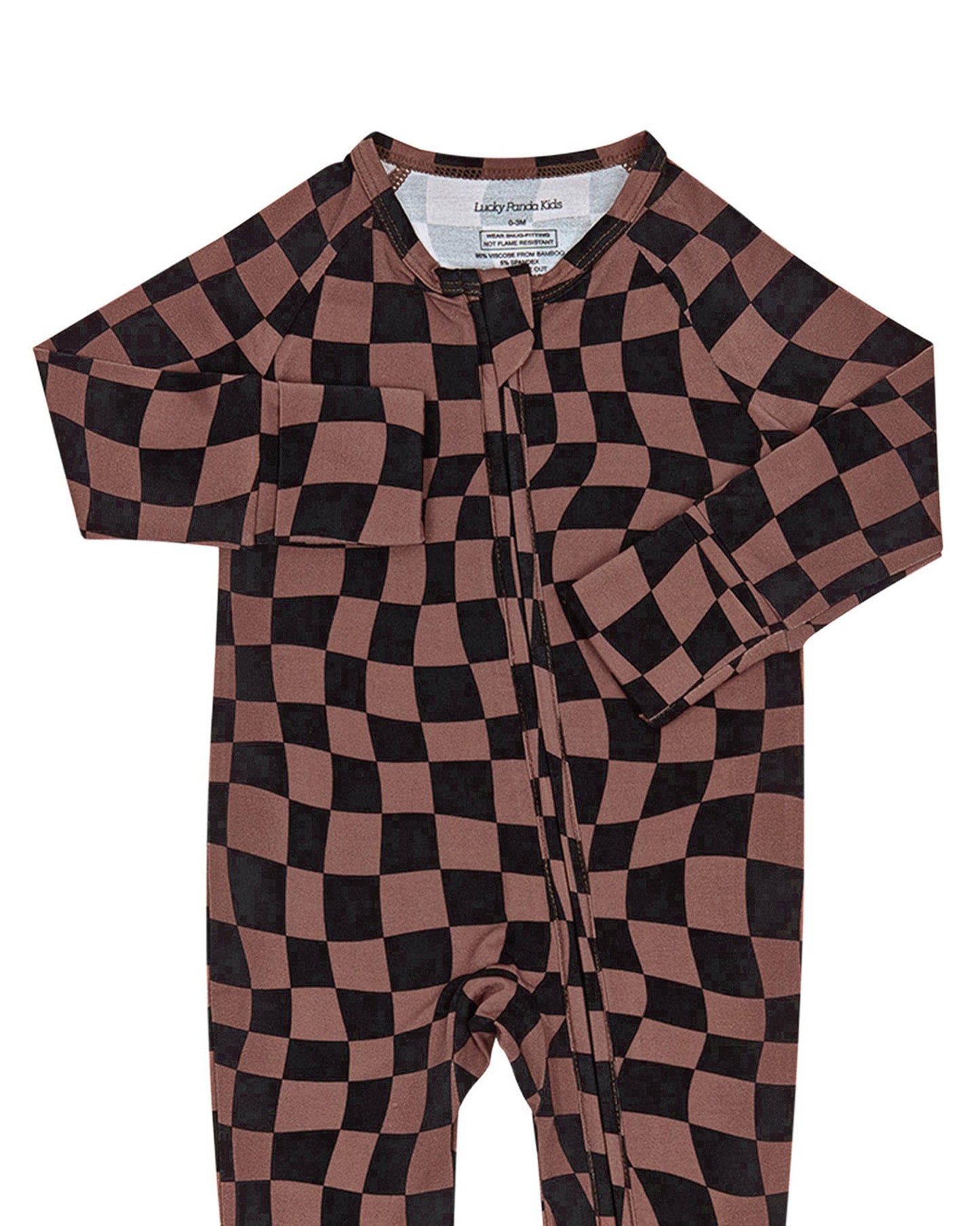 Bamboo Zip Romper | Chocolate Wavy Checkered
