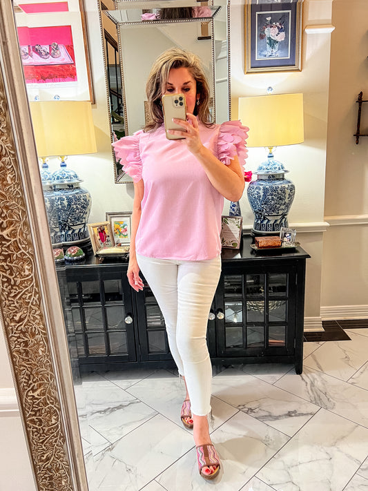 Bunny Pink Flutter Sleeved Top