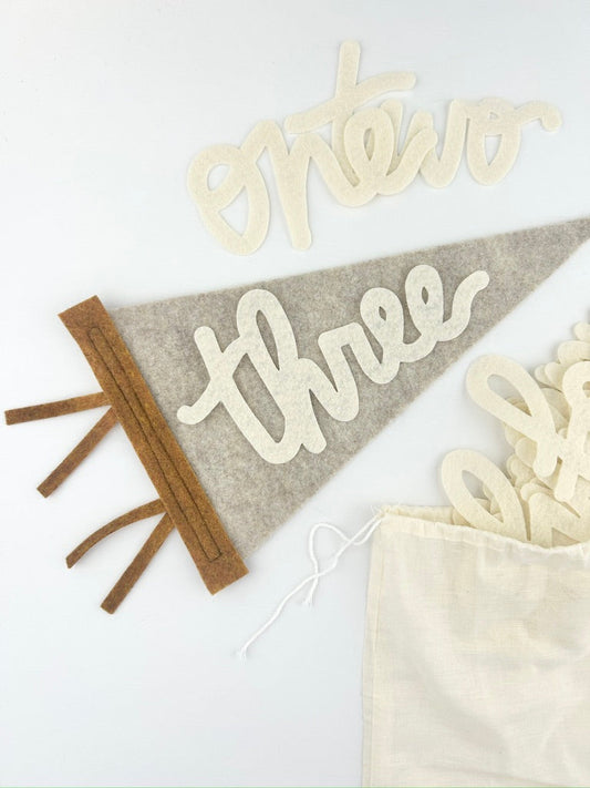 Monthly Milestone Pennant // beige with chestnut, cursive numbers