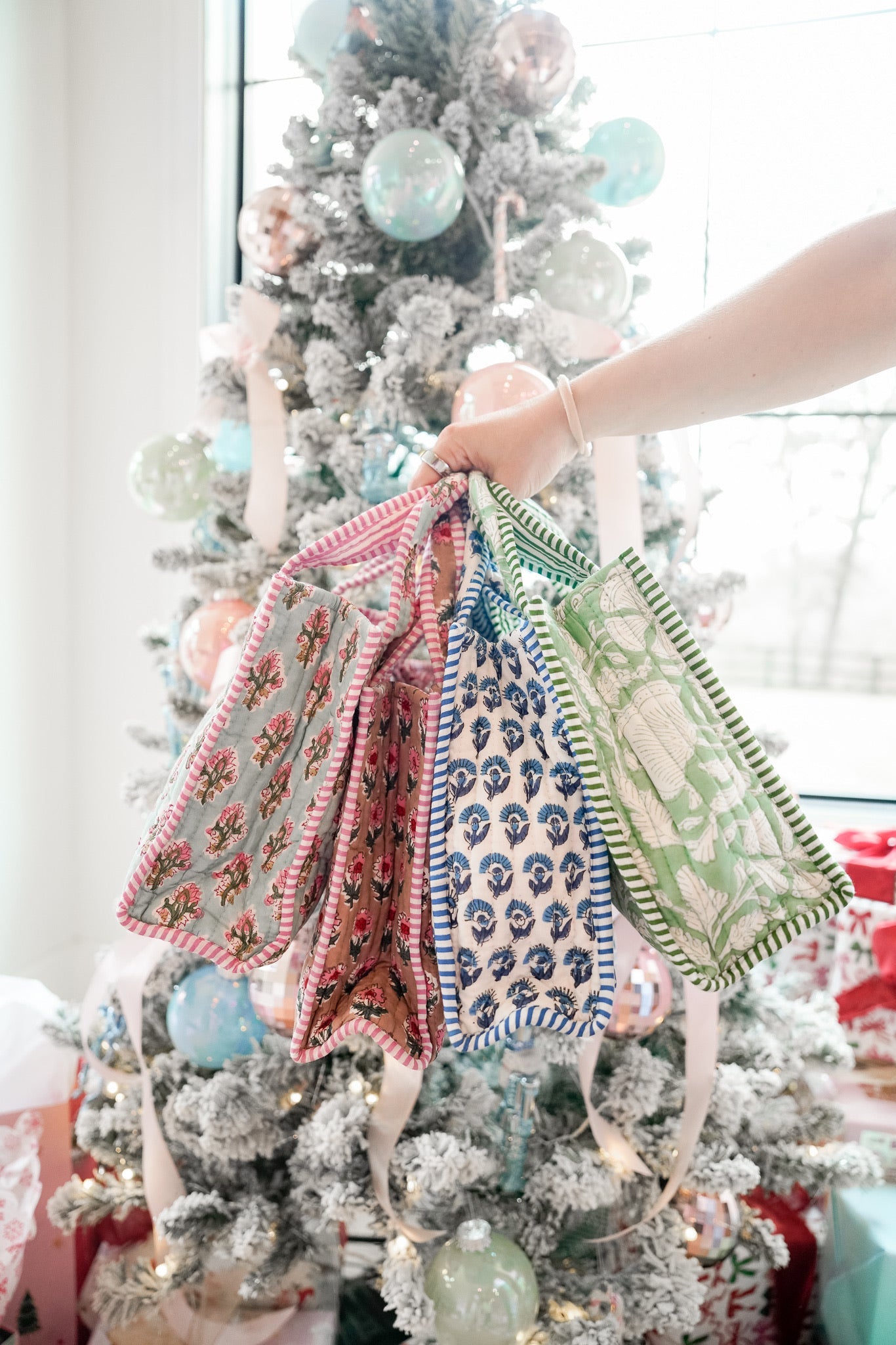 Quilted Block-Print Mini Tote Bag