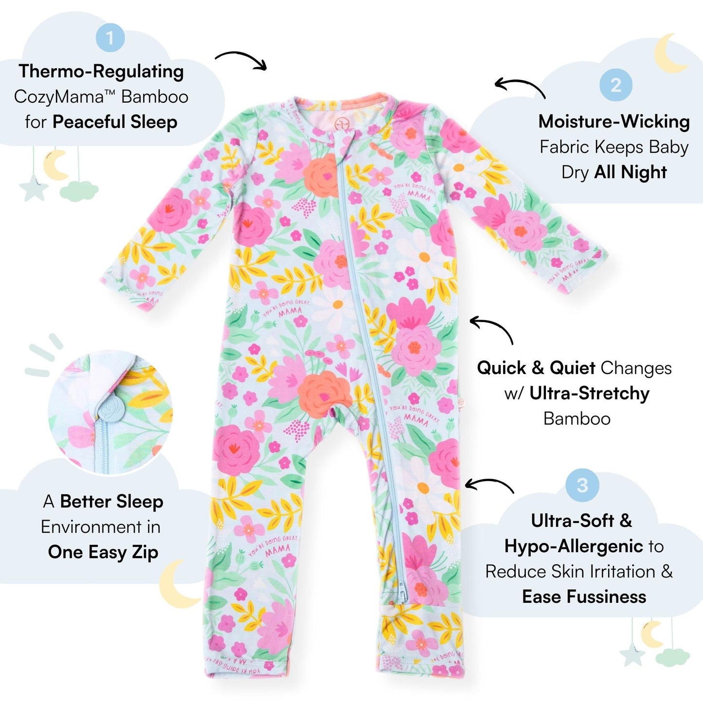 The Second-Skin Footless Romper | Flower Power | "You're Doing Great, Mama"