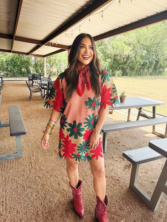 Lulu Short Sleeve Mini Caftan- Sedona