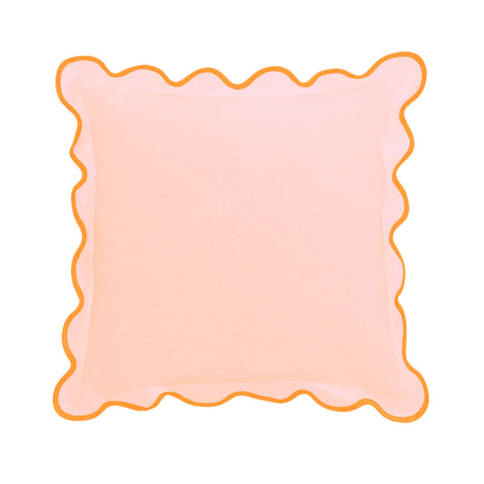Charlotte Scalloped Linen Pillow Pink with Orange Trim