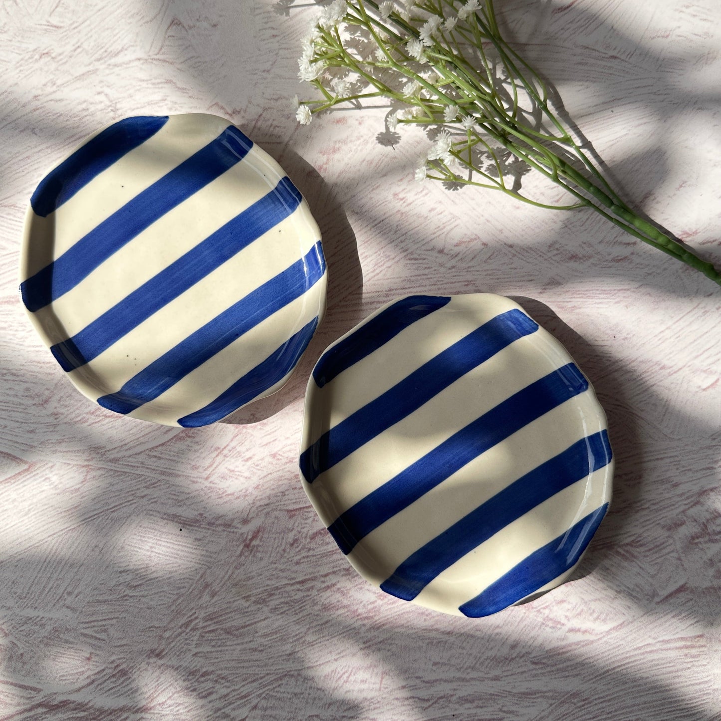 Ceramic Blue stripe plate, 6.3x6.3 Inches (Set of 4)