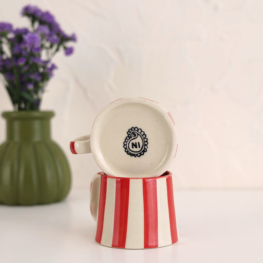 Ceramic Red Stripe  Coffee cup- 220ml (SET OF 4)