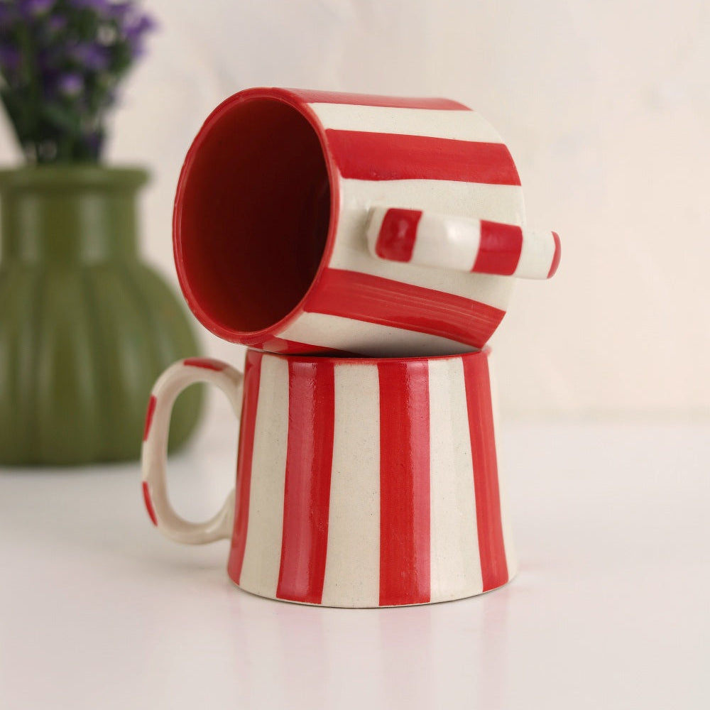 Ceramic Red Stripe  Coffee cup- 220ml (SET OF 4)