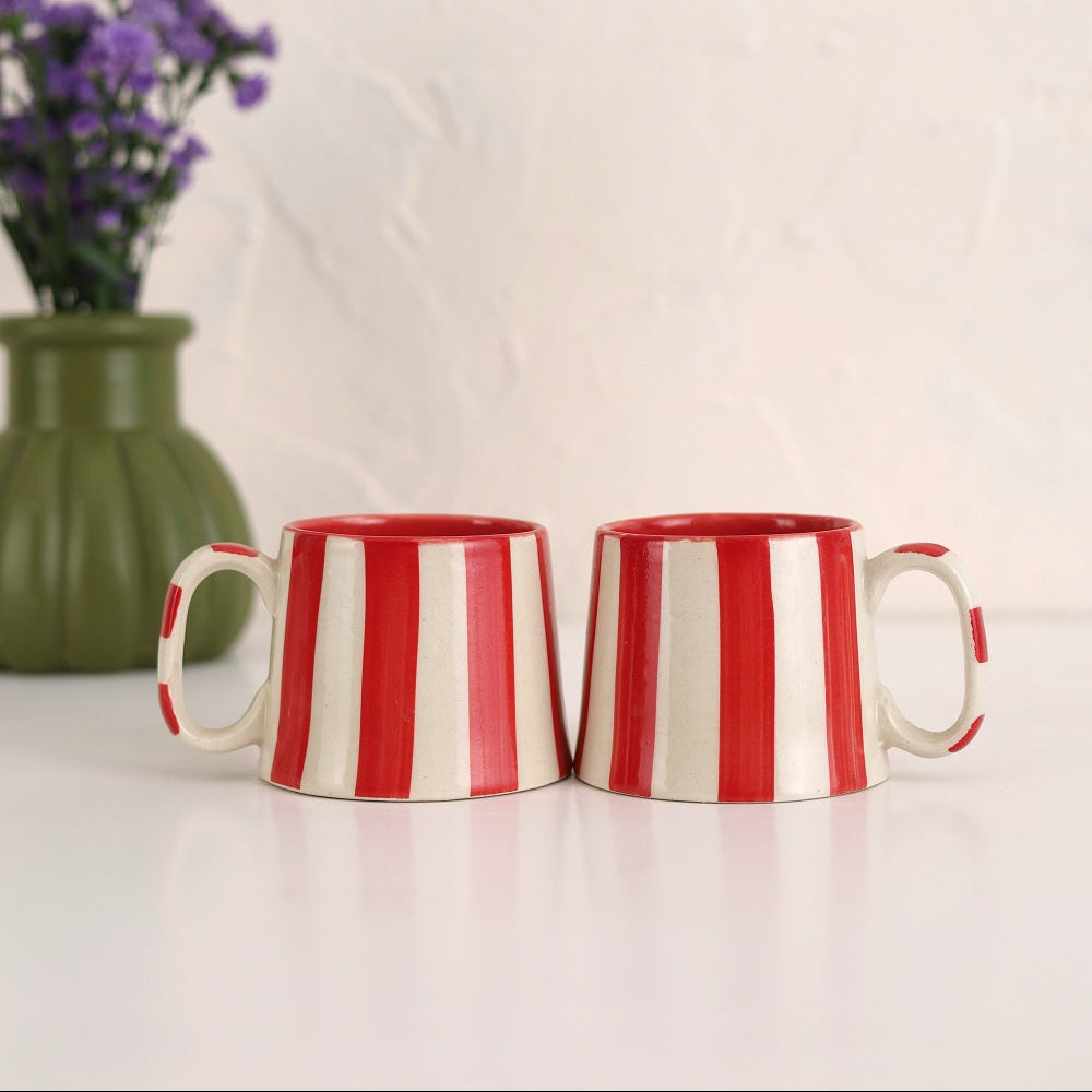 Ceramic Red Stripe  Coffee cup- 220ml (SET OF 4)