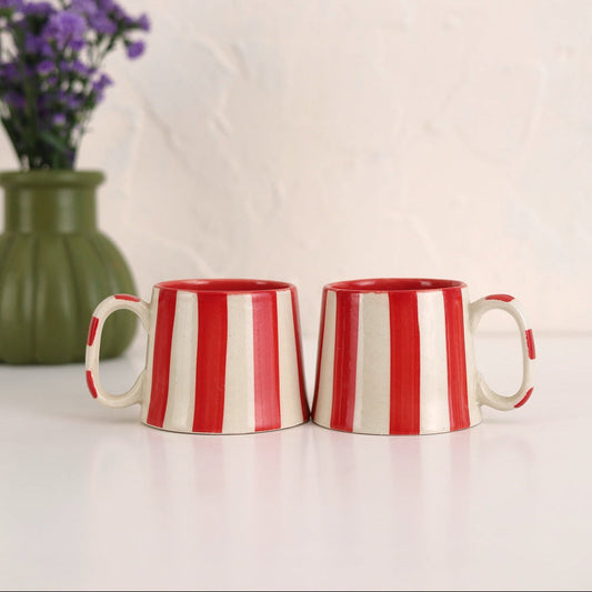 Ceramic Red Stripe  Coffee cup- 220ml (SET OF 4)