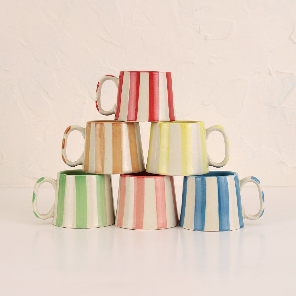 Ceramic Red Stripe  Coffee cup- 220ml (SET OF 4)