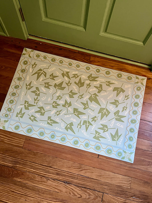 "Ivy on Blue" Cottage Style Vinyl Floor Mat- 24"x36"