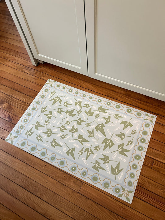 "Ivy on Blue" Cottage Style Vinyl Floor Mat- 24"x36"