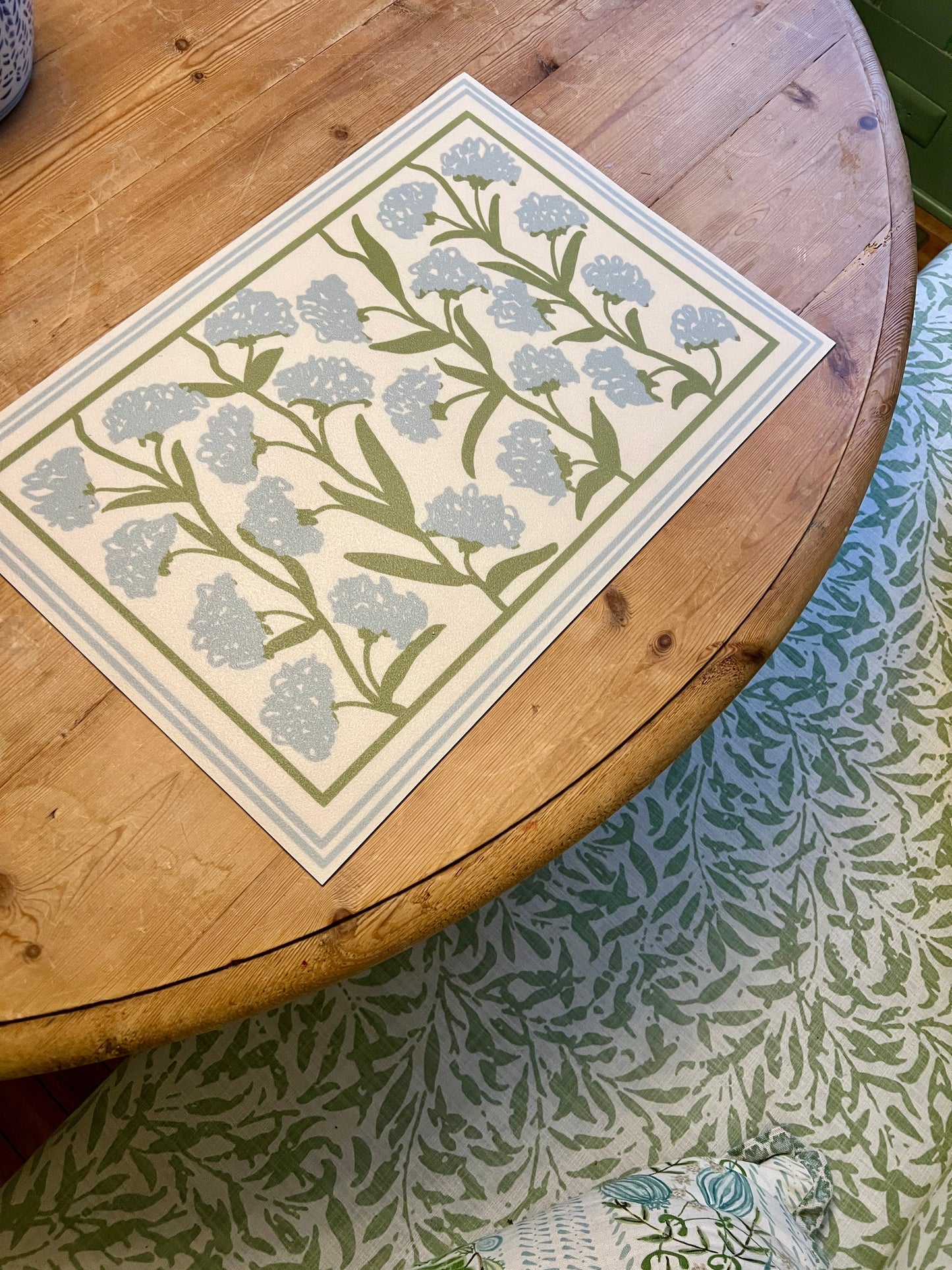 "Hydrangea Vine" Cottage Floral Vinyl Placemat - 12"x18"