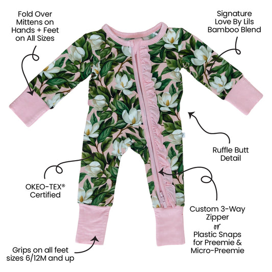 Magnolia Bamboo Ruffle Convertible Footie (2T-4T)