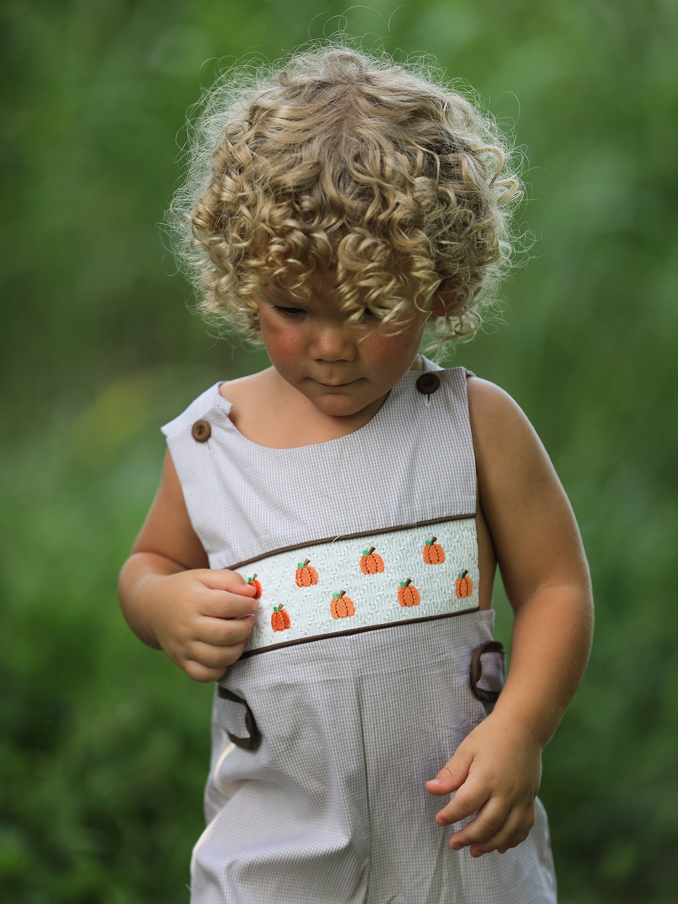 Fall Halloween & Thanksgiving  Pumpkin Smock Embroidered Boys Romper