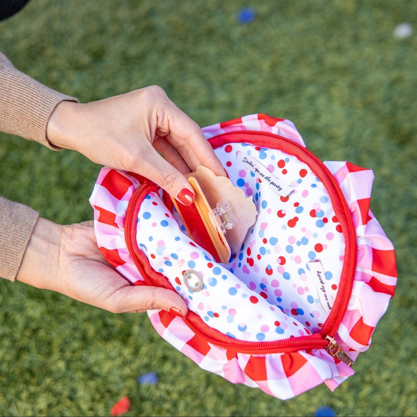 Picnic Perfect Gingham Ruffled Clutch
