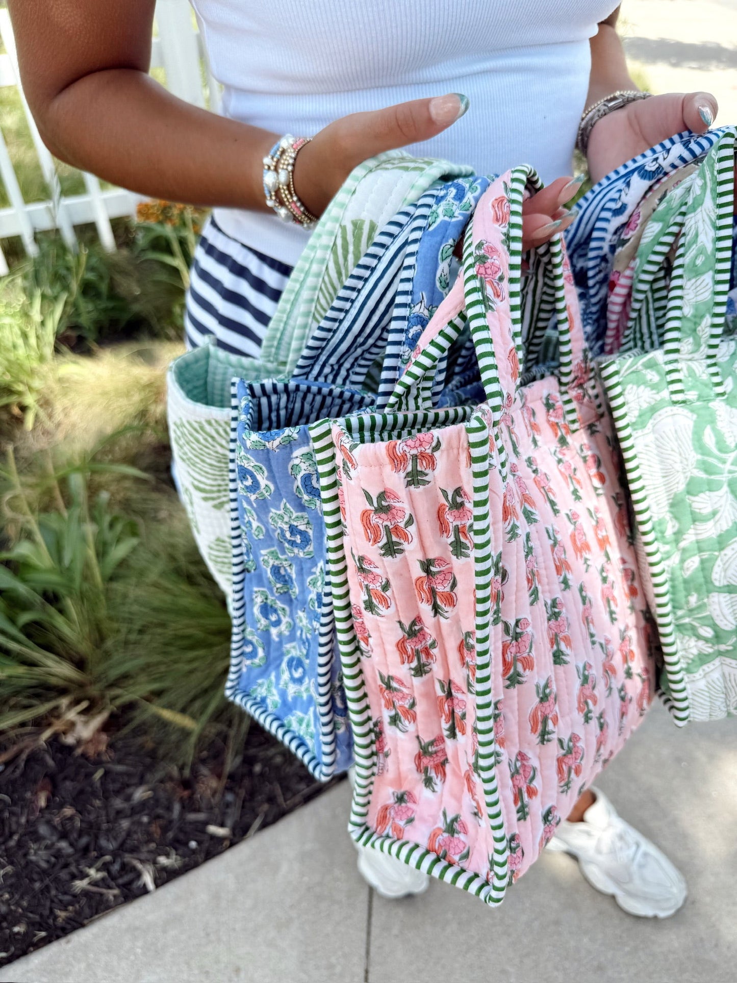 Quilted Block-Print Mini Tote Bag