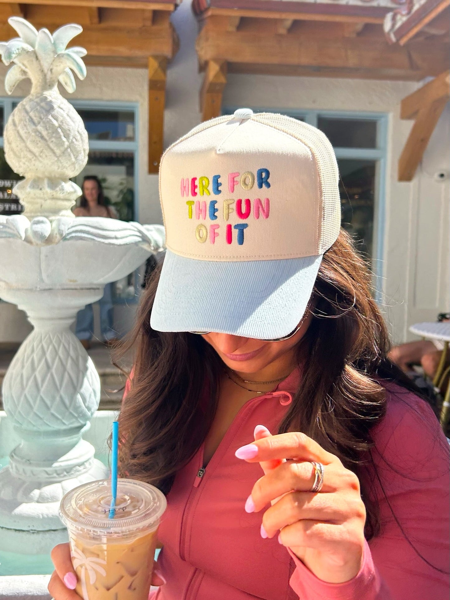 Here for the Fun of it - Baby Blue Corduroy Trucker Hat