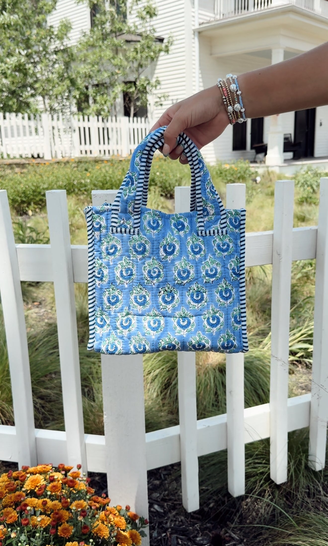 Quilted Block-Print Mini Tote Bag