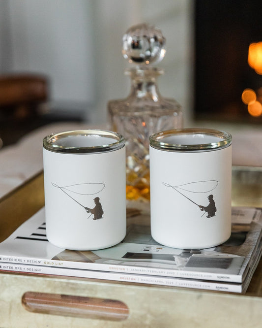 Limited Edition Fisherman Glass Lined Whiskey Glass in White Set of 2