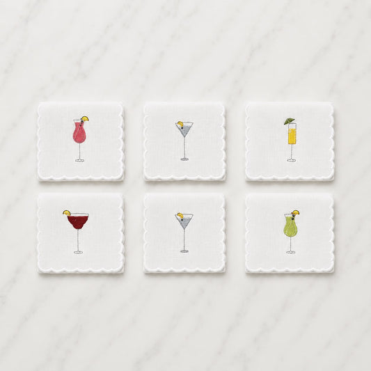 Embroidered Cocktail Napkin (Set of 6) with Acrylic Gift Box