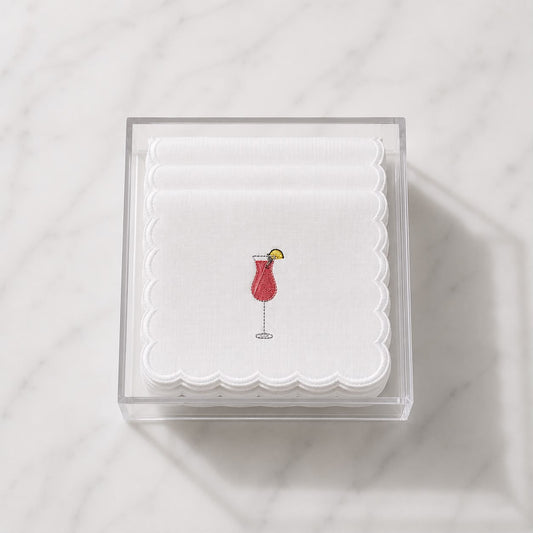 Embroidered Cocktail Napkin (Set of 6) with Acrylic Gift Box