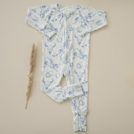 Cowboy Blues Ribbed Bamboo Zippy Pajamas