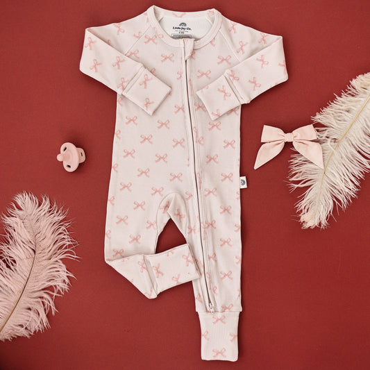 Blushing Bows Ribbed Bamboo Zippy Pajamas
