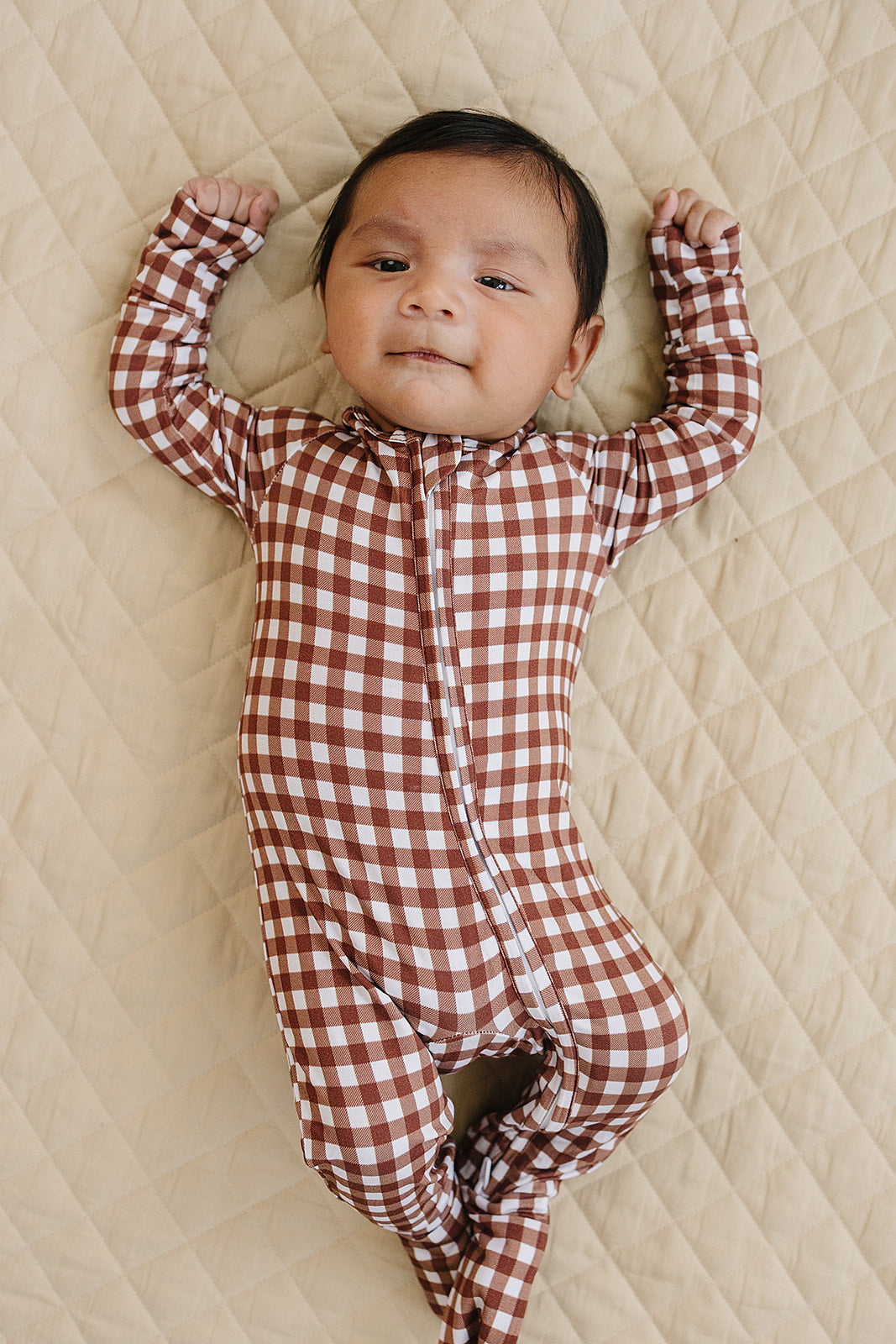 Bamboo Zip Romper | Chocolate Gingham