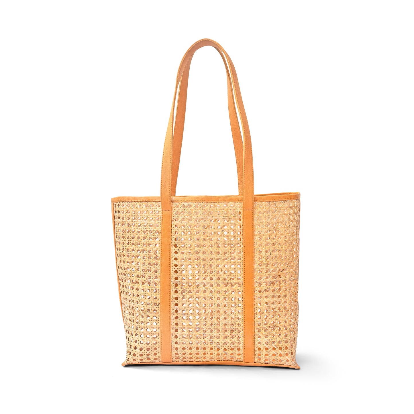 Rattan and Leather Carry All Tote