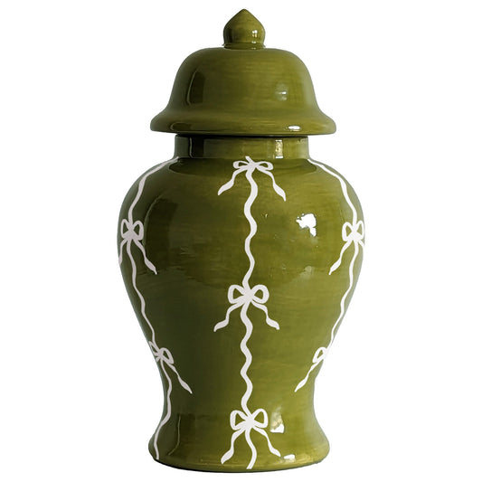 Bow Stripe Ginger Jars in Moss Green